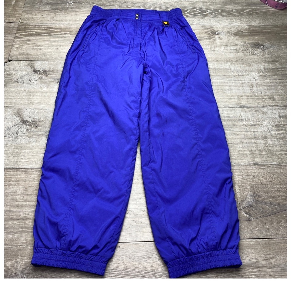 Ellesse Ski Pants Women's 8 Purple Nylon Retro Snow Bib Track Pants 90's Vintage